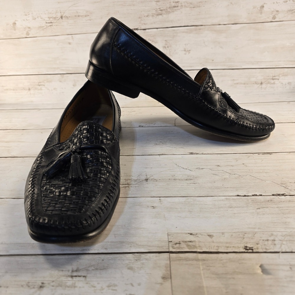 Magnanni Mens Black Woven Leather Tassel Loafers Made in Spain 7959 Size 10 D